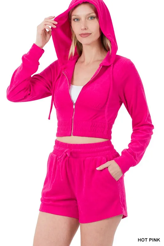 LOOP TERRY ZIP-UP CROPPED HOODIE & SHORTS SET