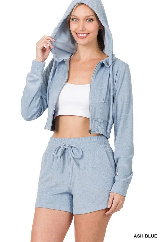 LOOP TERRY ZIP-UP CROPPED HOODIE & SHORTS SET