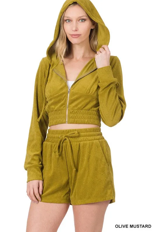 LOOP TERRY ZIP-UP CROPPED HOODIE & SHORTS SET