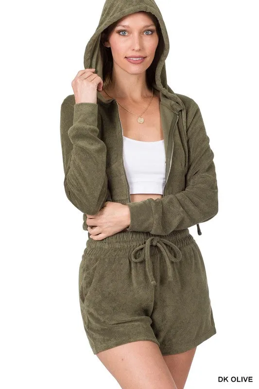 LOOP TERRY ZIP-UP CROPPED HOODIE & SHORTS SET