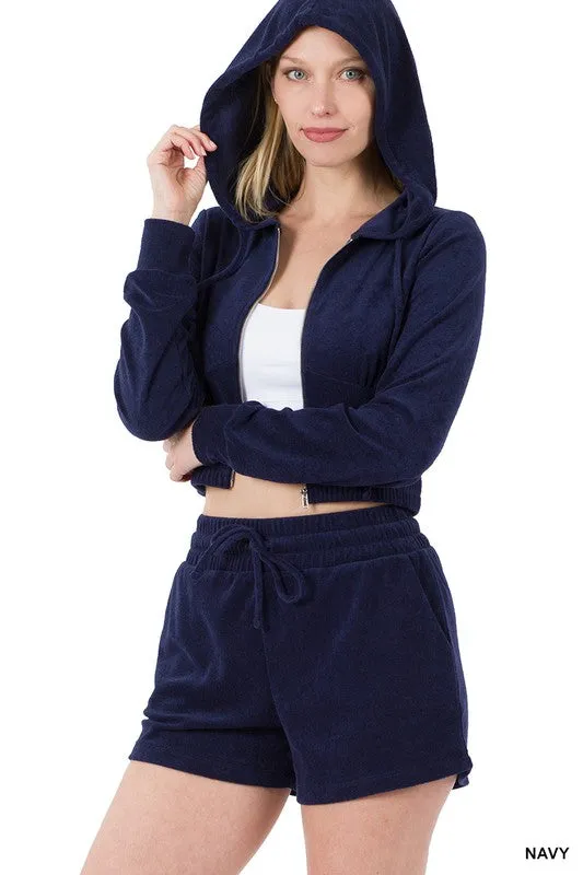 LOOP TERRY ZIP-UP CROPPED HOODIE & SHORTS SET
