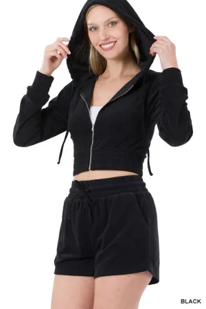 LOOP TERRY ZIP-UP CROPPED HOODIE & SHORTS SET