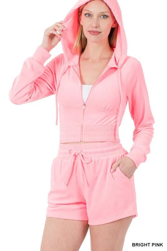 LOOP TERRY ZIP-UP CROPPED HOODIE & SHORTS SET