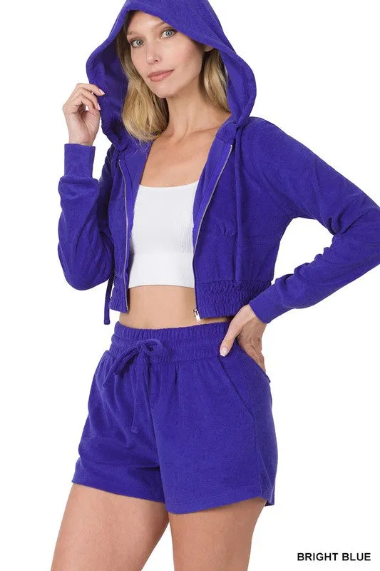LOOP TERRY ZIP-UP CROPPED HOODIE & SHORTS SET