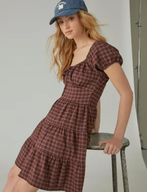 Lucky Brand Kurzarm-Kleid mit Karomuster in Rosa Multi Lucky Brand