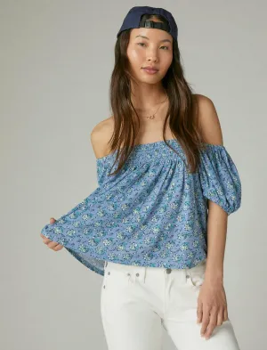 Lucky Brand Quadratischer Ausschnitt Bedrucktes Oberteil Blau Multi Lucky Brand
