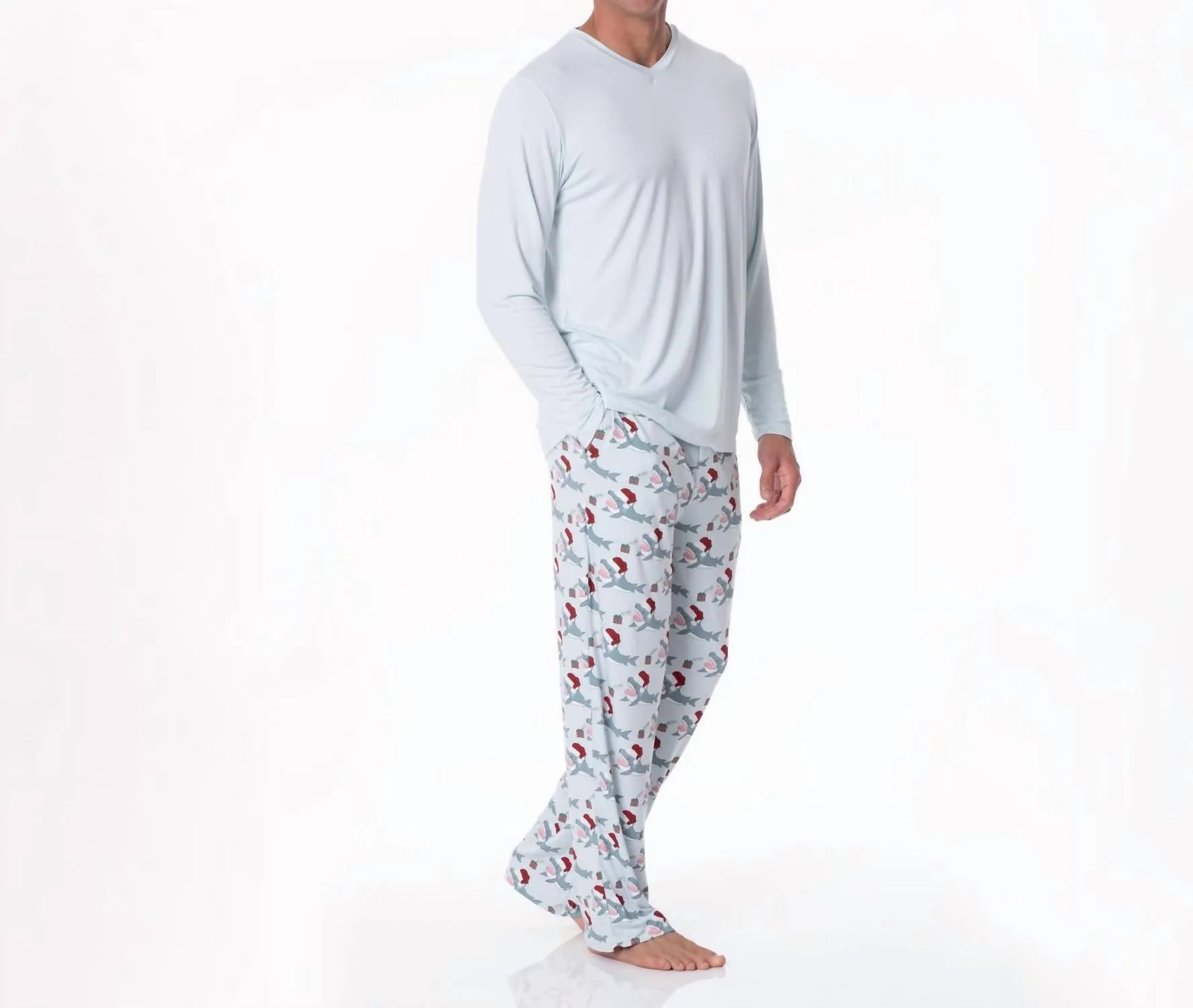 Herren-Pyjama-Hose mit Druck in Illusion Blue Holiday Sharks