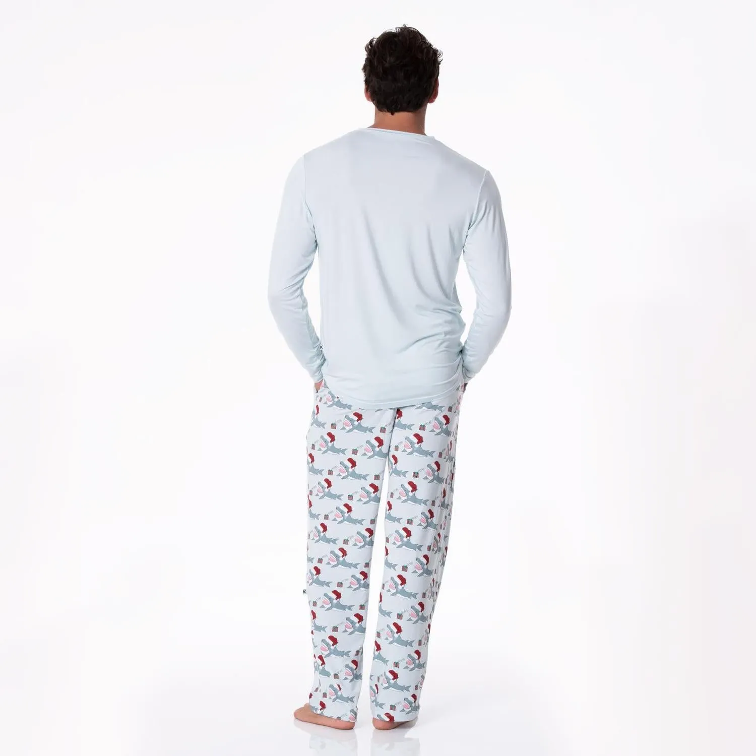 Herren-Pyjama-Hose mit Druck in Illusion Blue Holiday Sharks