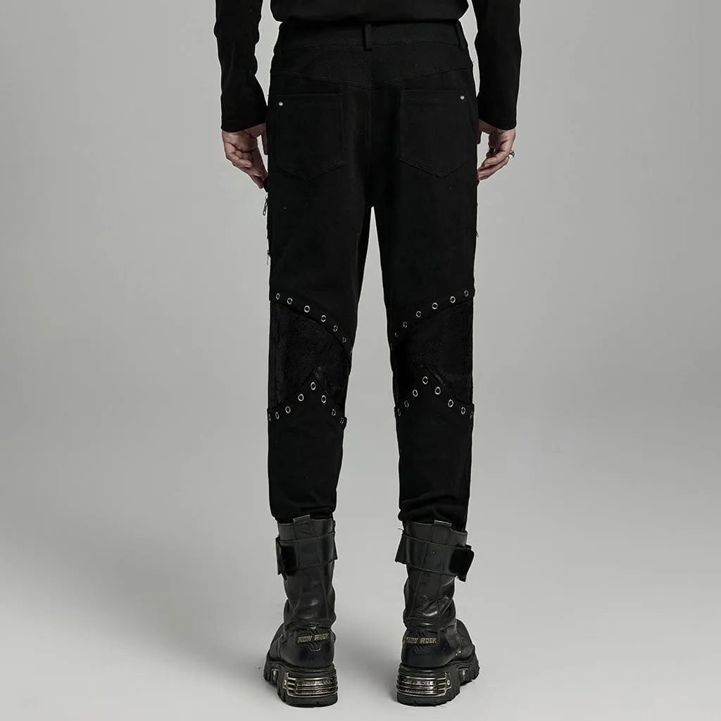 Herren Punk Riemchen Kunstleder Splice Reißverschluss Hose