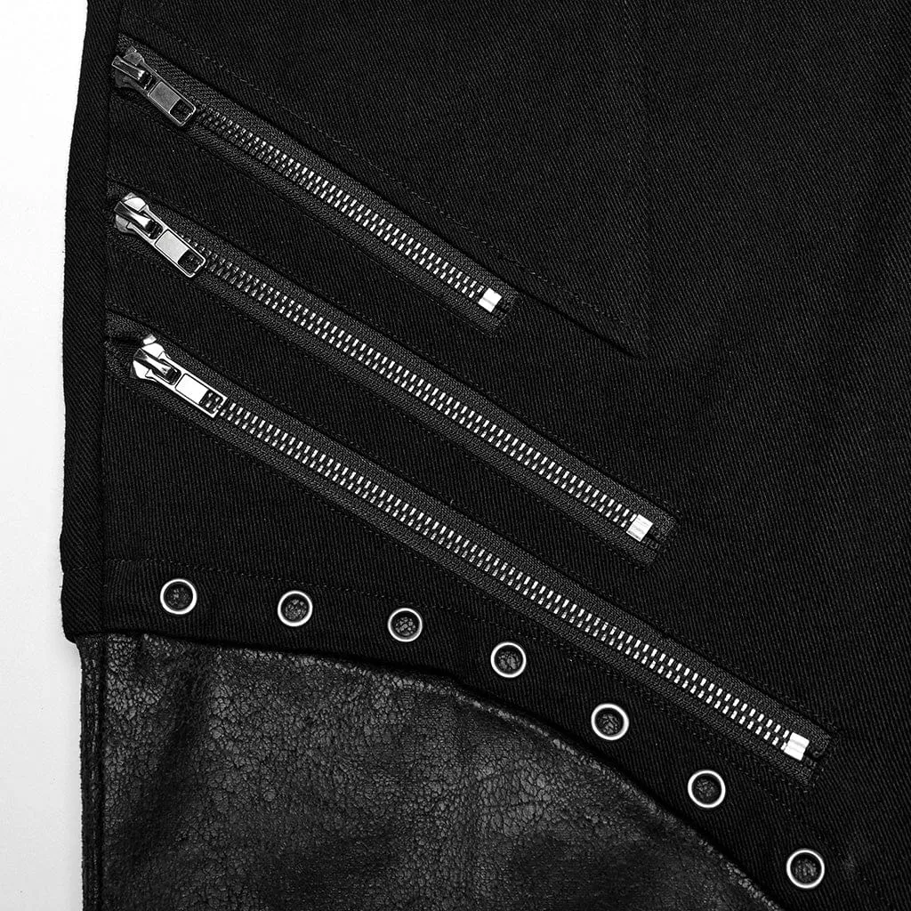 Herren Punk Riemchen Kunstleder Splice Reißverschluss Hose