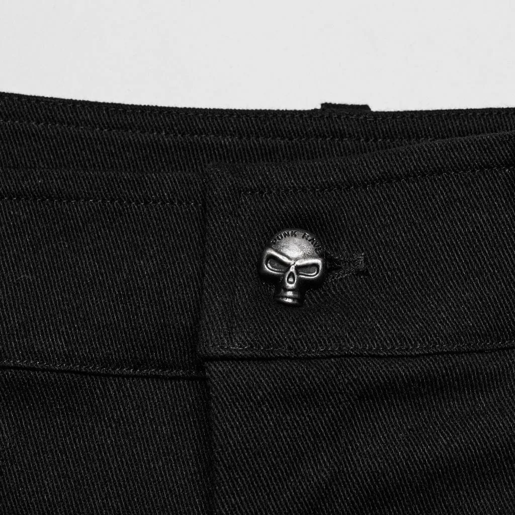 Herren Punk Riemchen Kunstleder Splice Reißverschluss Hose
