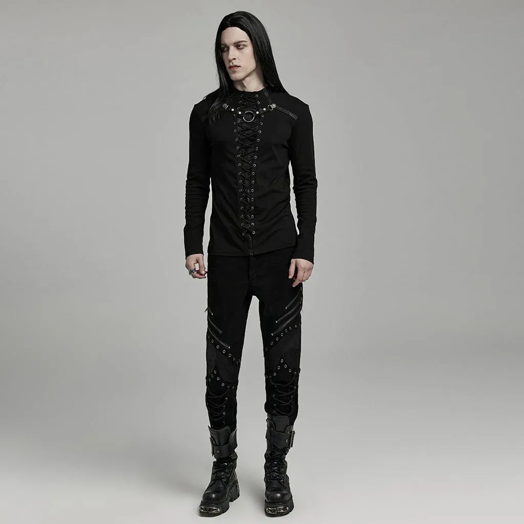 Herren Punk Riemchen Kunstleder Splice Reißverschluss Hose