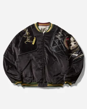 Herren Samt-Bomberjacke (Rainskull & Schlange) Schwarz