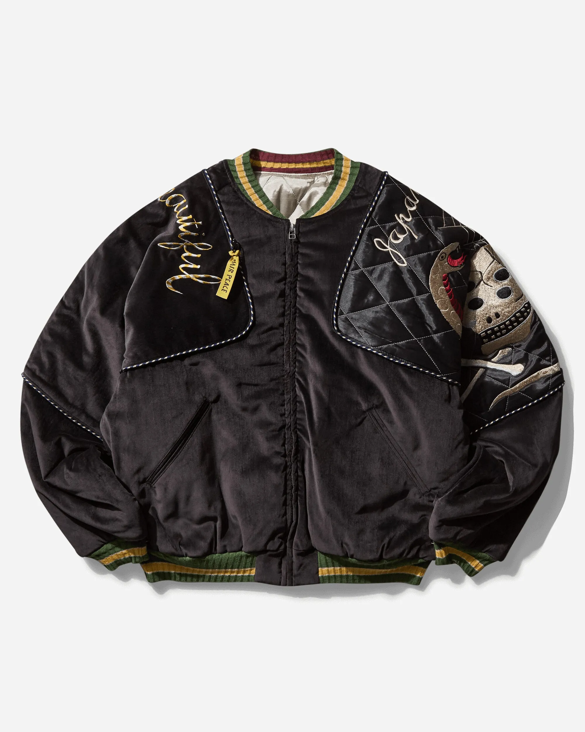Herren Samt-Bomberjacke (Rainskull & Schlange) Schwarz