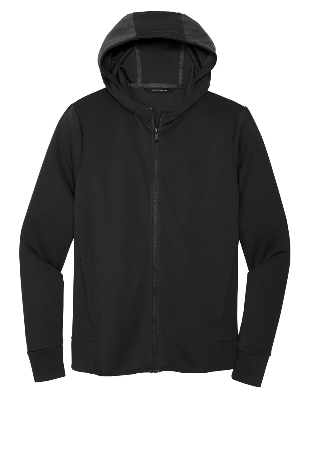 Mercer Mettle Herren Doppelgestricktes Kapuzenpullover mit Reißverschluss und Taschen - Tiefschwarz