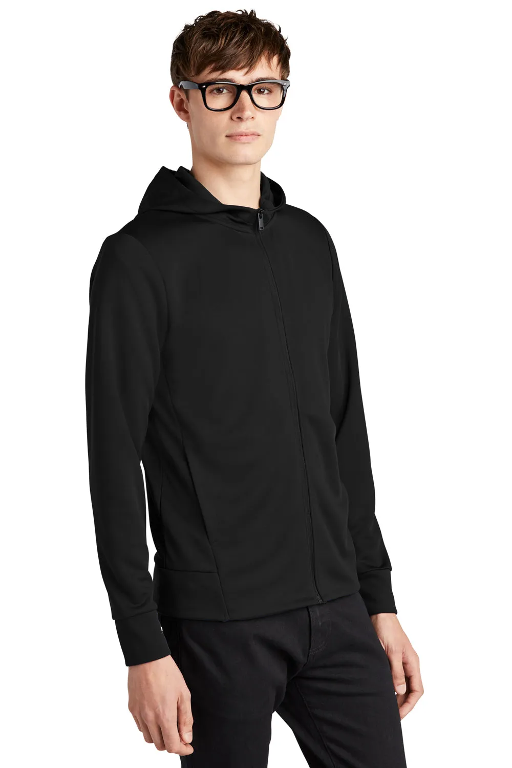 Mercer Mettle Herren Doppelgestricktes Kapuzenpullover mit Reißverschluss und Taschen - Tiefschwarz