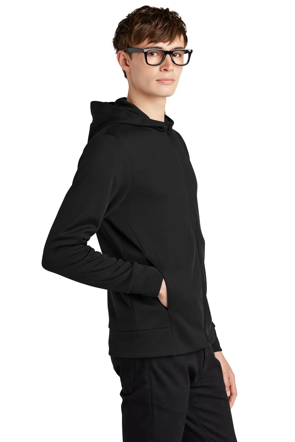 Mercer Mettle Herren Doppelgestricktes Kapuzenpullover mit Reißverschluss und Taschen - Tiefschwarz