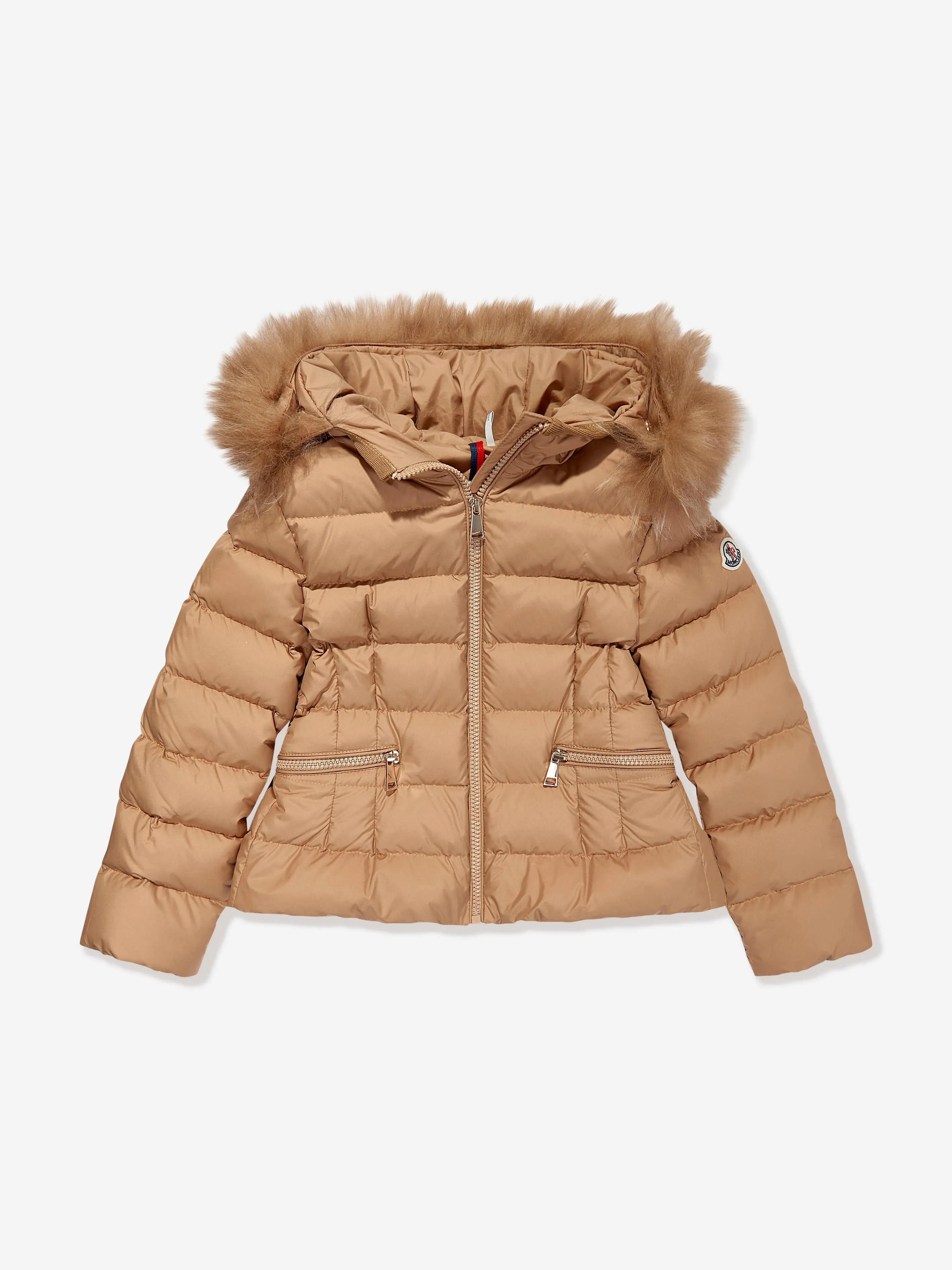 Moncler Enfant Mädchen Boedette Kapuzen-Shearling-Daunenjacke in Beige