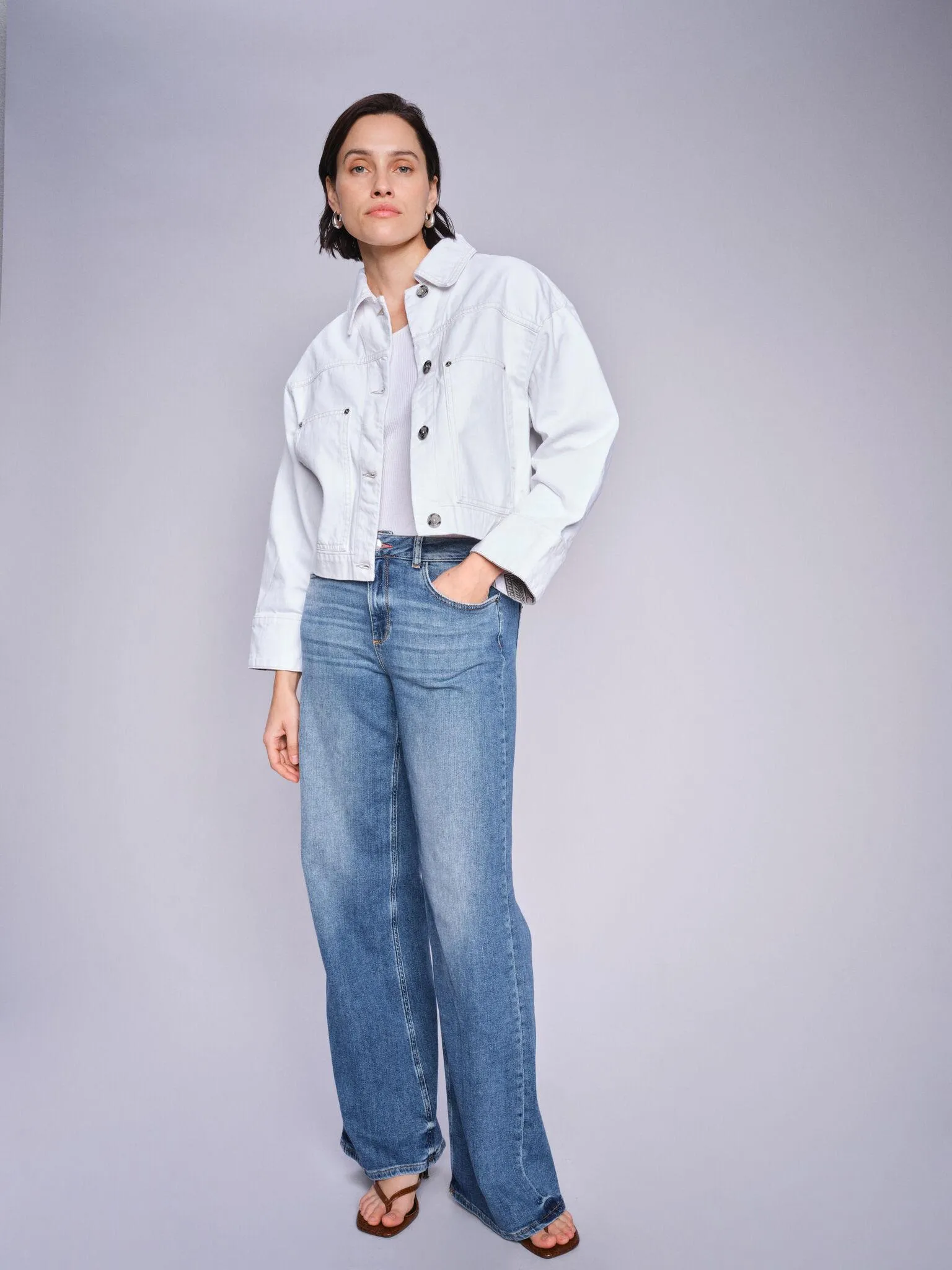 Mosmosh Mint Blanco Weiße Denim-Jacke