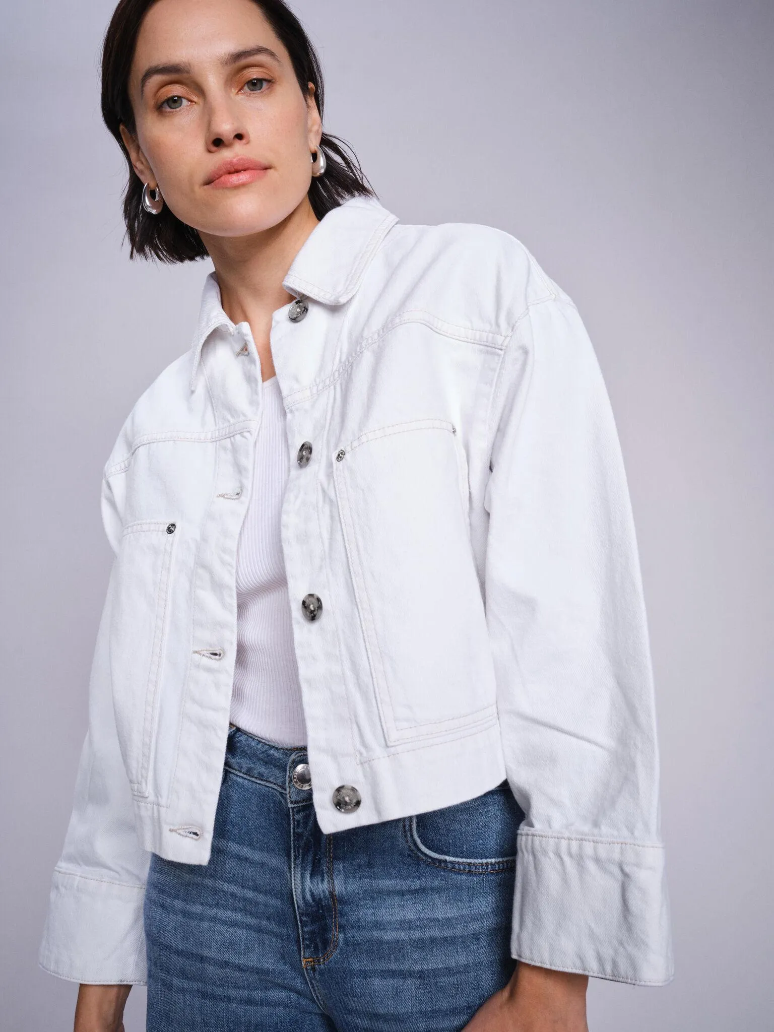 Mosmosh Mint Blanco Weiße Denim-Jacke