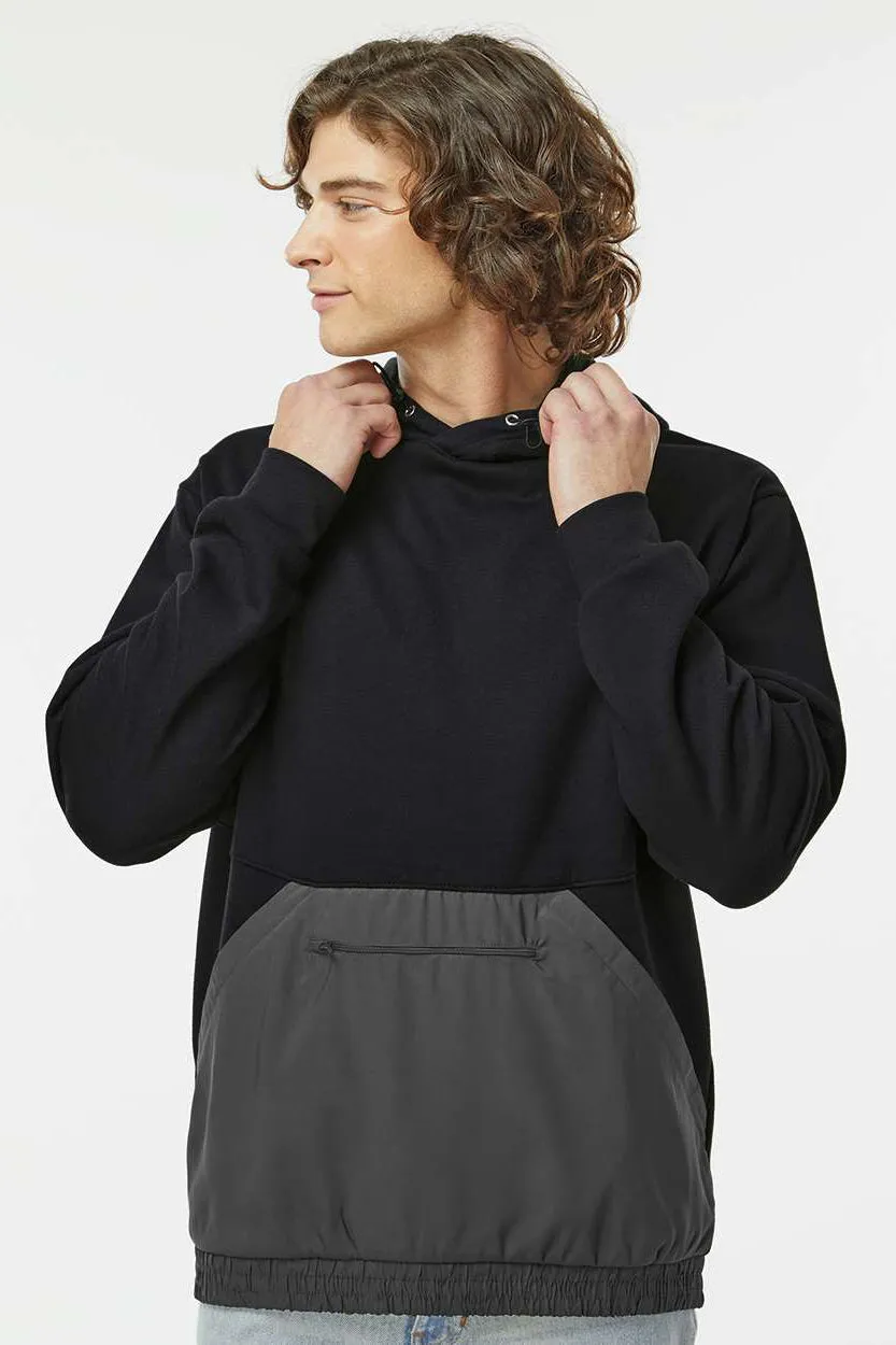 MV Sport Herren Kapuzenpullover mit gemischten Materialien und Tasche - Schwarz/Anthrazitgrau