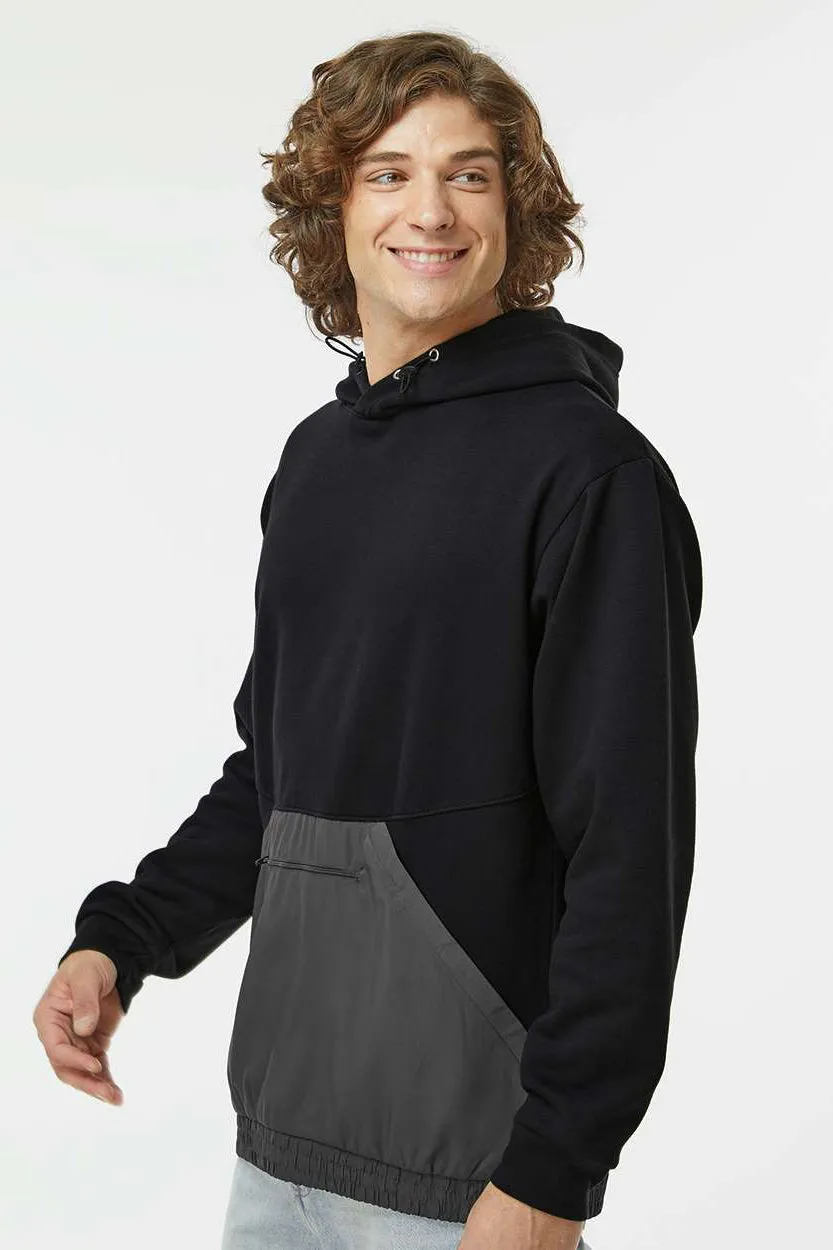 MV Sport Herren Kapuzenpullover mit gemischten Materialien und Tasche - Schwarz/Anthrazitgrau