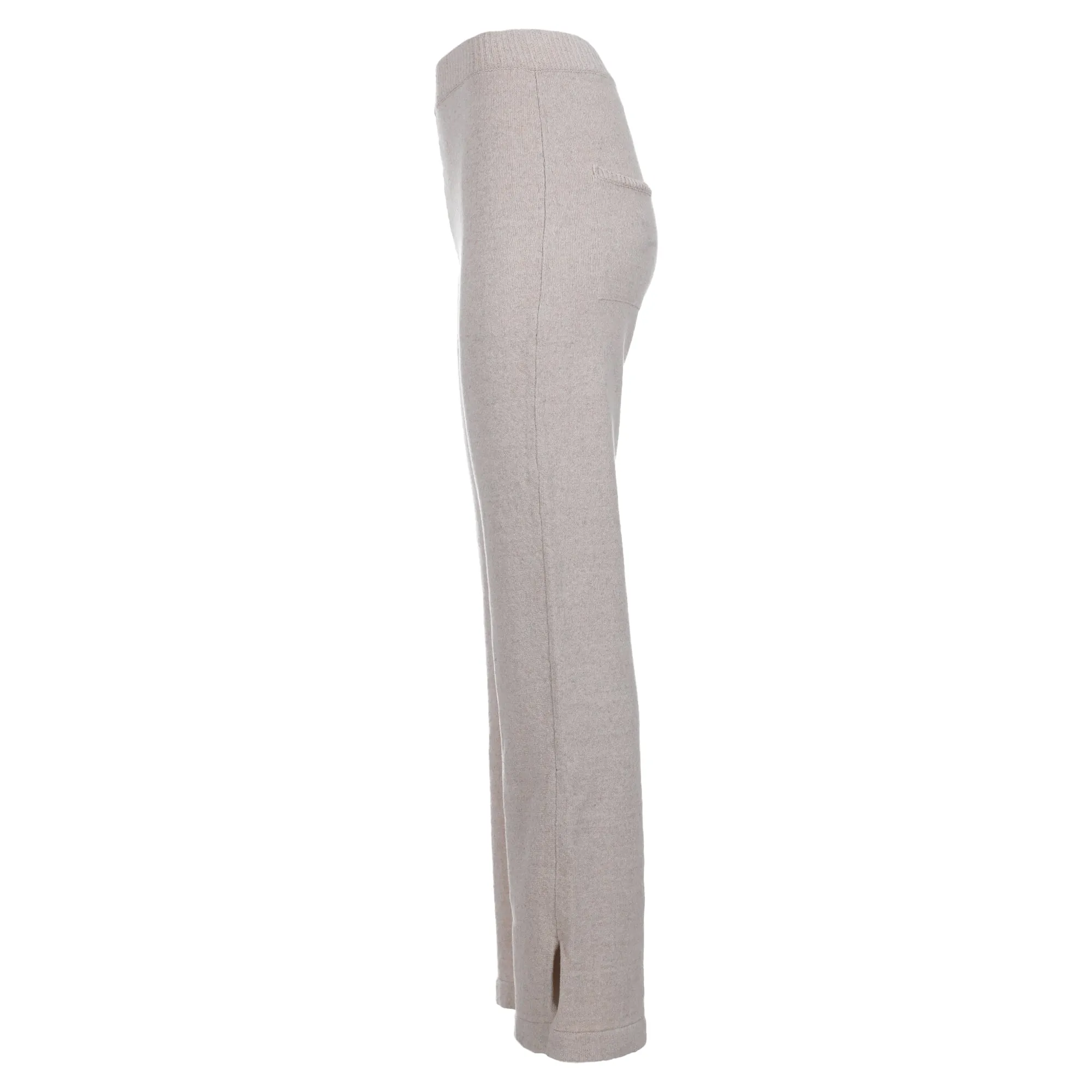 Nanushka Strick-Hochwaist-Glockenhose in beiger Baumwolle