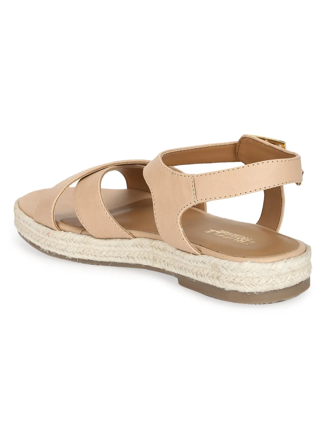Natürliche Nude PU Sandalen mit Kreuzriemen aus Jute (TC-RLST11-NAT)