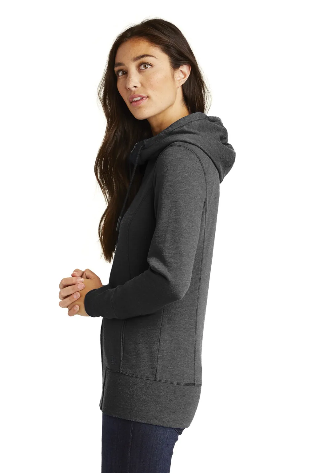 New Era Damen Fleece Kapuzenpullover mit Reißverschluss und Taschen - Heather Schwarz