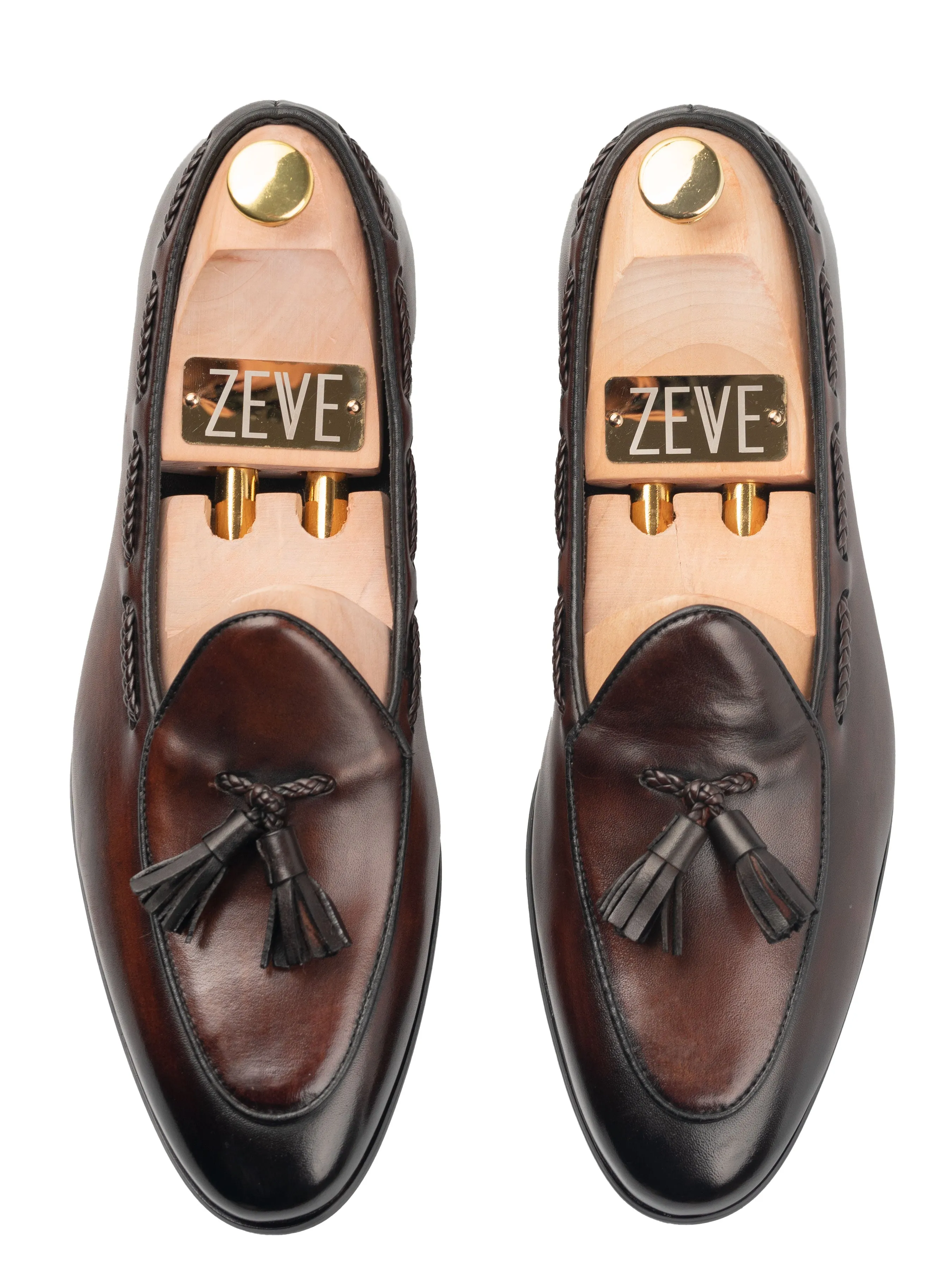 Noel Belgische Loafer mit Quaste - Dunkelbraun (Handbemalte Patina)