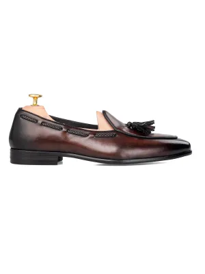 Noel Belgische Loafer mit Quaste - Dunkelbraun (Handbemalte Patina)