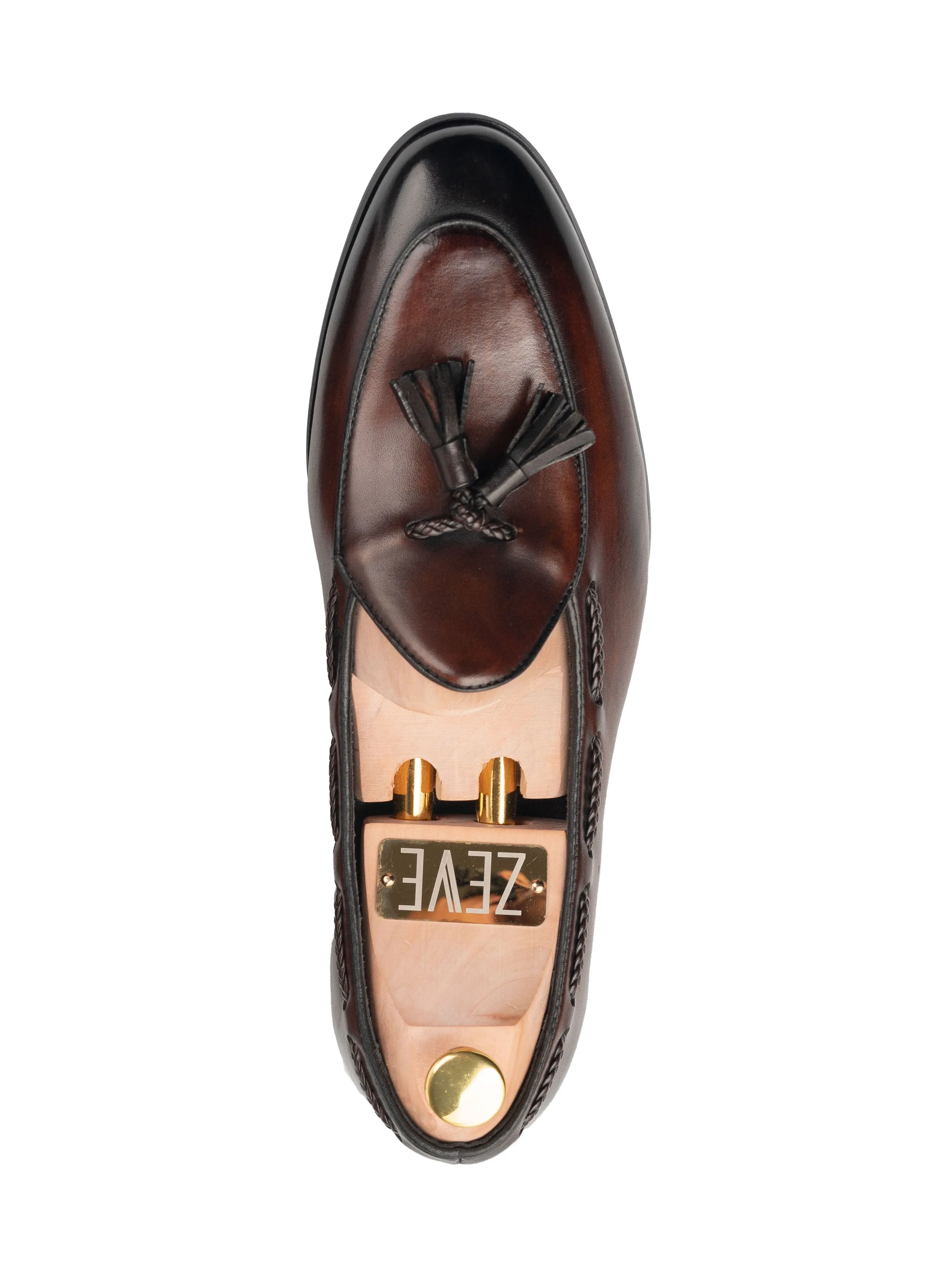Noel Belgische Loafer mit Quaste - Dunkelbraun (Handbemalte Patina)