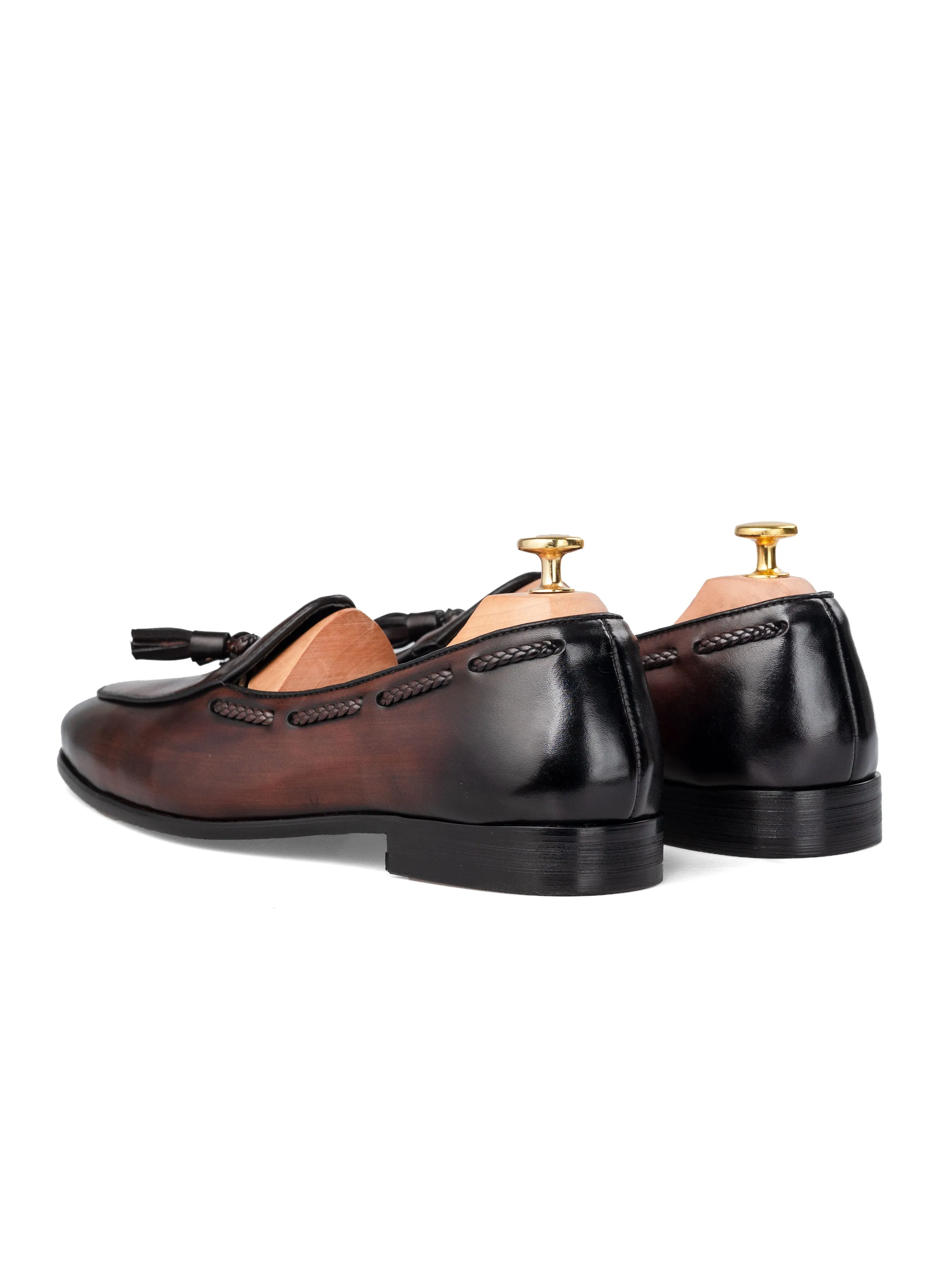Noel Belgische Loafer mit Quaste - Dunkelbraun (Handbemalte Patina)