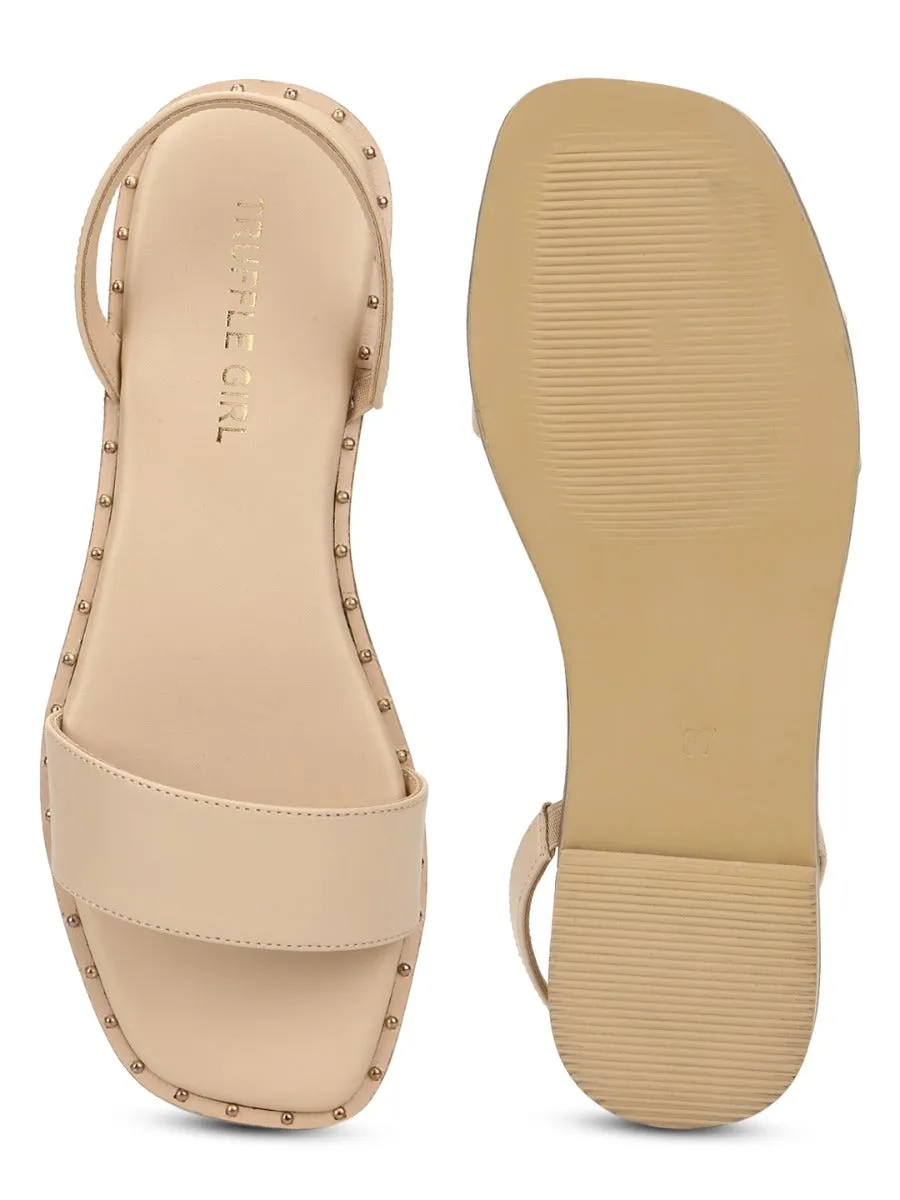 Nackte PU Flache Sandalen mit Rückengurt