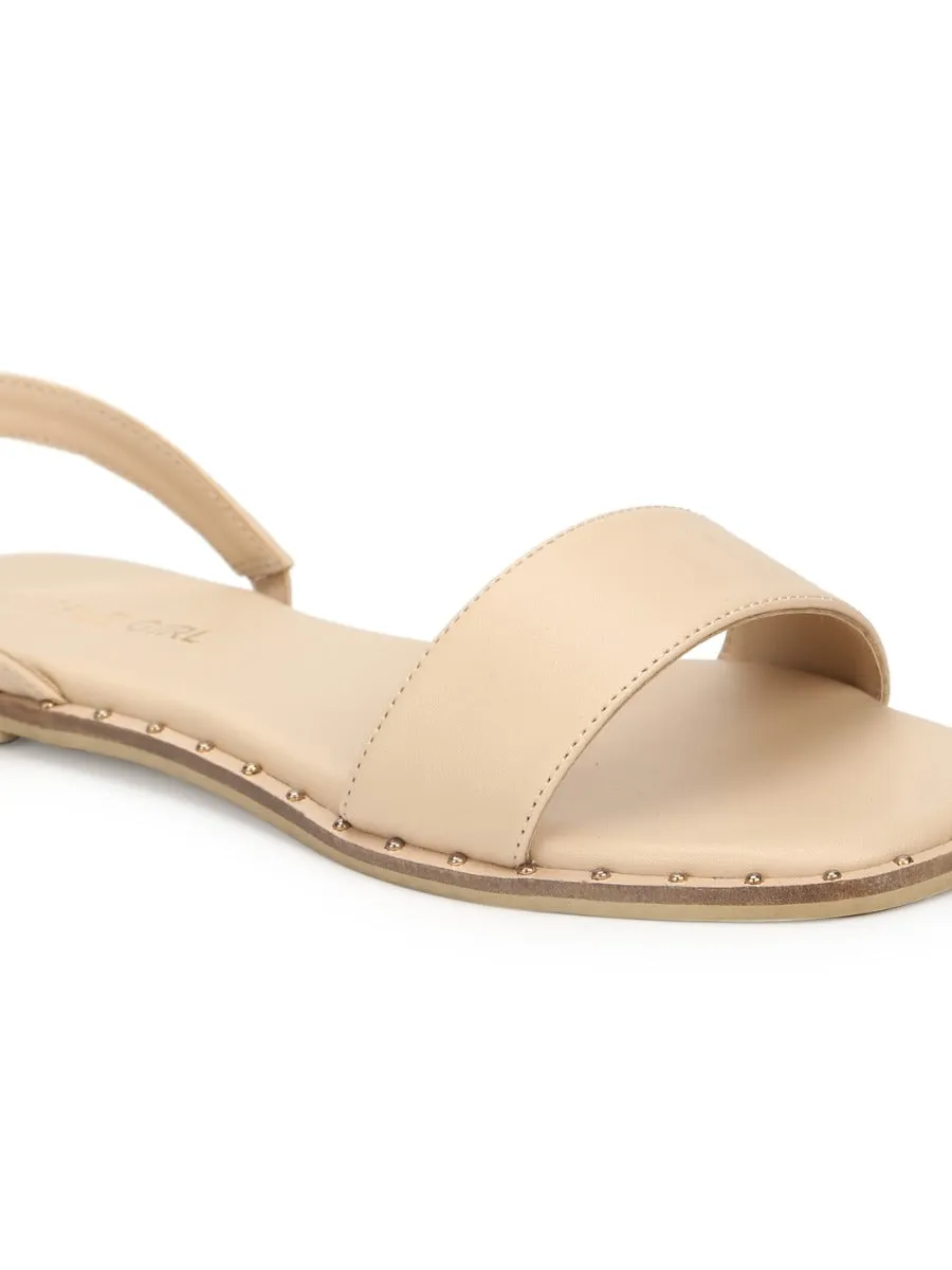 Nackte PU Flache Sandalen mit Rückengurt