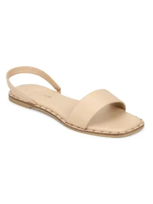 Nackte PU Flache Sandalen mit Rückengurt