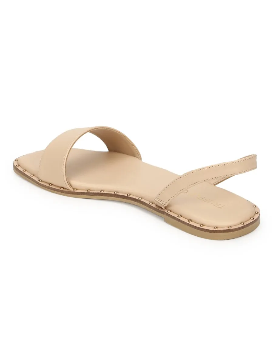 Nackte PU Flache Sandalen mit Rückengurt