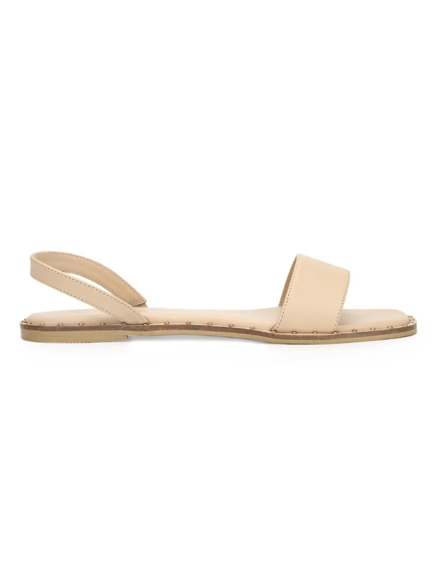 Nackte PU Flache Sandalen mit Rückengurt