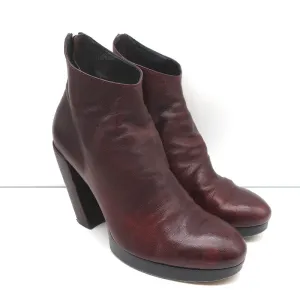Officine Creative Plateform Knöchelstiefel Weinrot Leder Größe 40 High Heel Booties