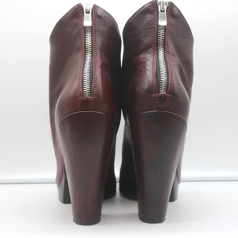 Officine Creative Plateform Knöchelstiefel Weinrot Leder Größe 40 High Heel Booties