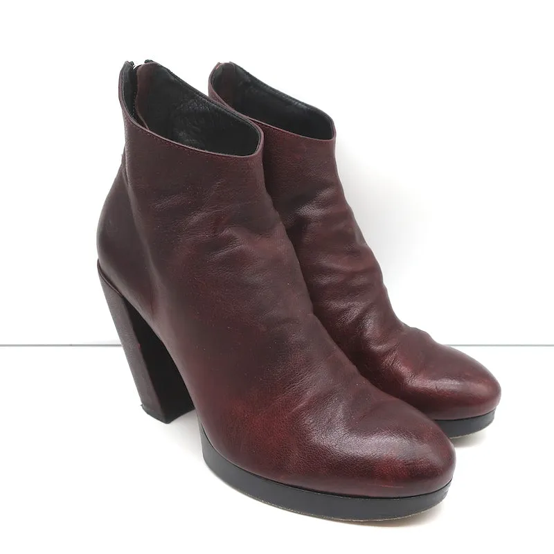 Officine Creative Plateform Knöchelstiefel Weinrot Leder Größe 40 High Heel Booties