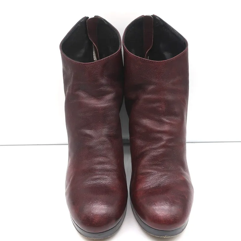 Officine Creative Plateform Knöchelstiefel Weinrot Leder Größe 40 High Heel Booties