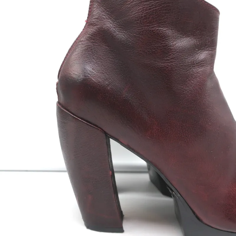 Officine Creative Plateform Knöchelstiefel Weinrot Leder Größe 40 High Heel Booties