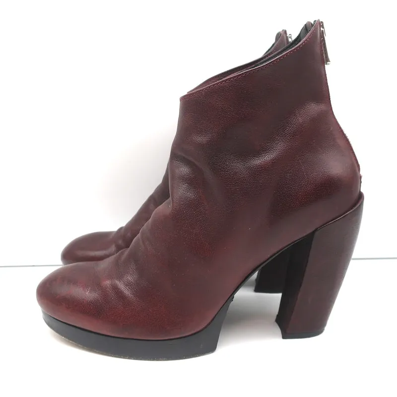 Officine Creative Plateform Knöchelstiefel Weinrot Leder Größe 40 High Heel Booties