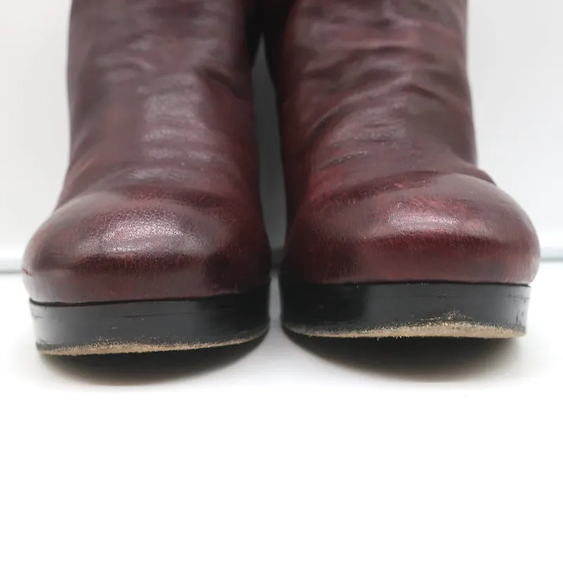 Officine Creative Plateform Knöchelstiefel Weinrot Leder Größe 40 High Heel Booties