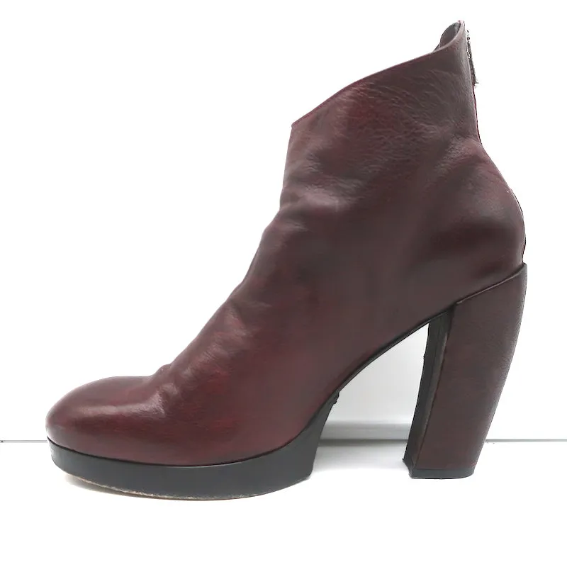 Officine Creative Plateform Knöchelstiefel Weinrot Leder Größe 40 High Heel Booties