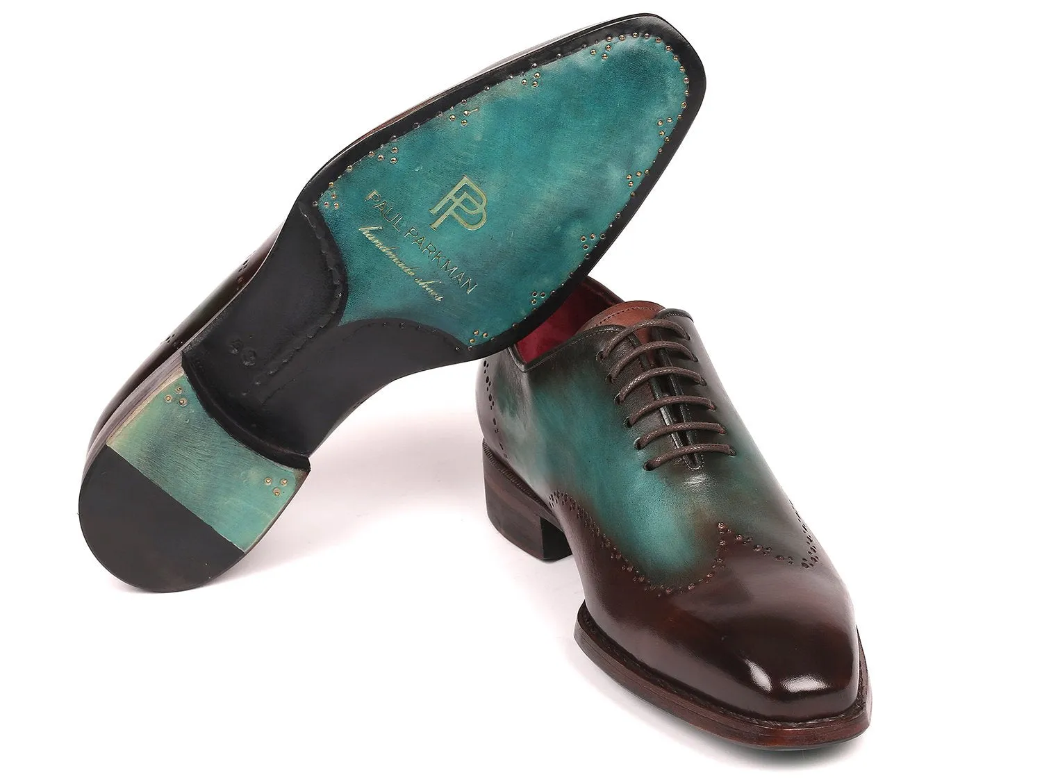Paul Parkman Schuhe Paul Parkman Goodyear-Beschlagene Wingtip Oxfords in Braun & Türkis