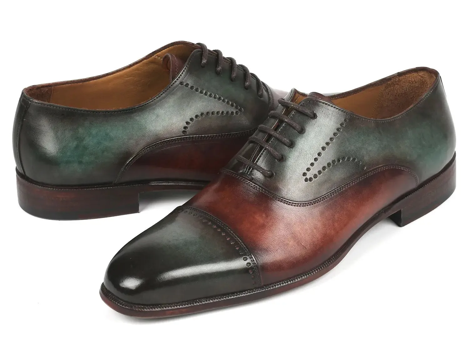 Paul Parkman Schuhe Paul Parkman Herren Cap Toe Oxfords in Grün & Braun