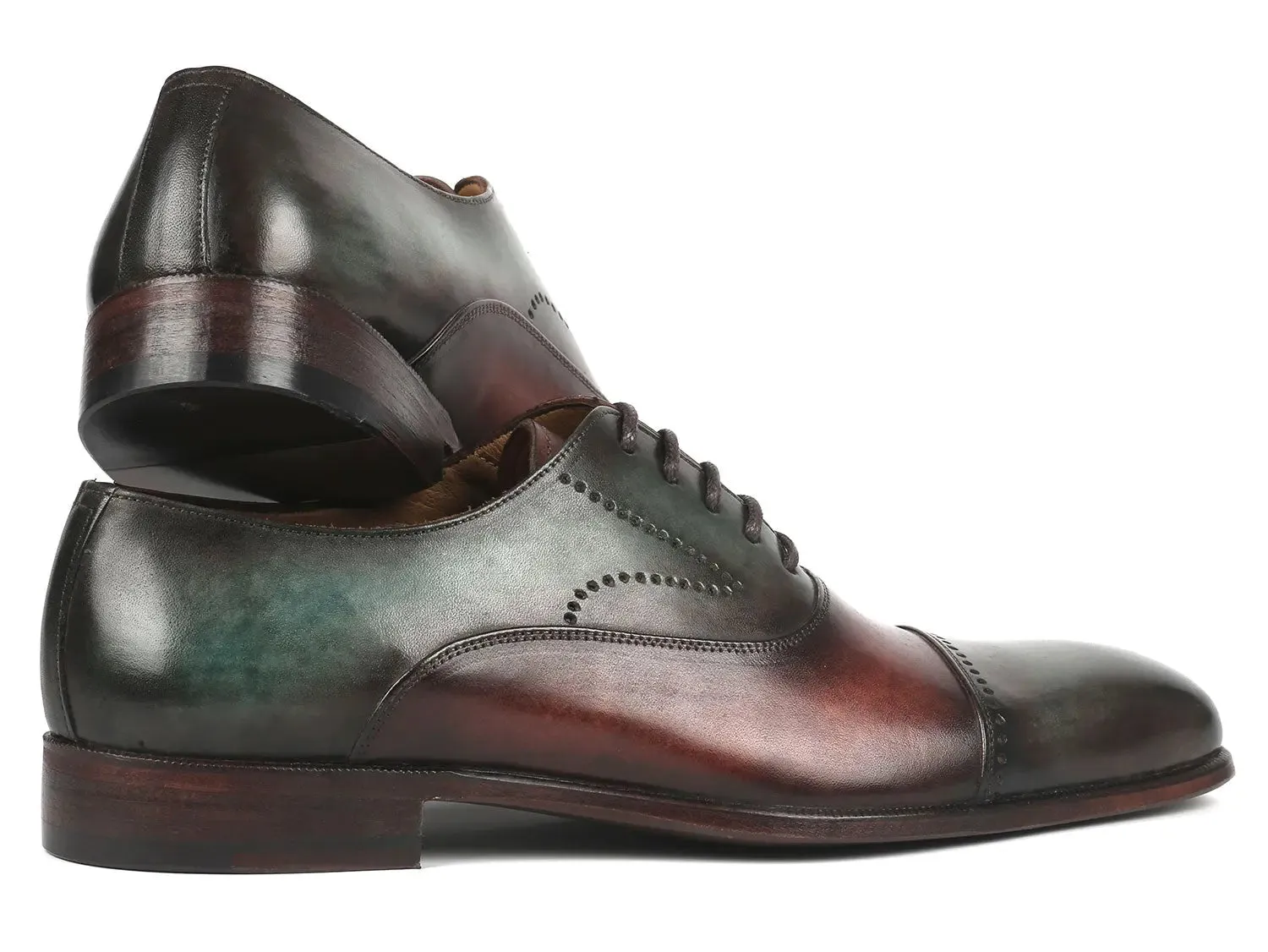 Paul Parkman Schuhe Paul Parkman Herren Cap Toe Oxfords in Grün & Braun