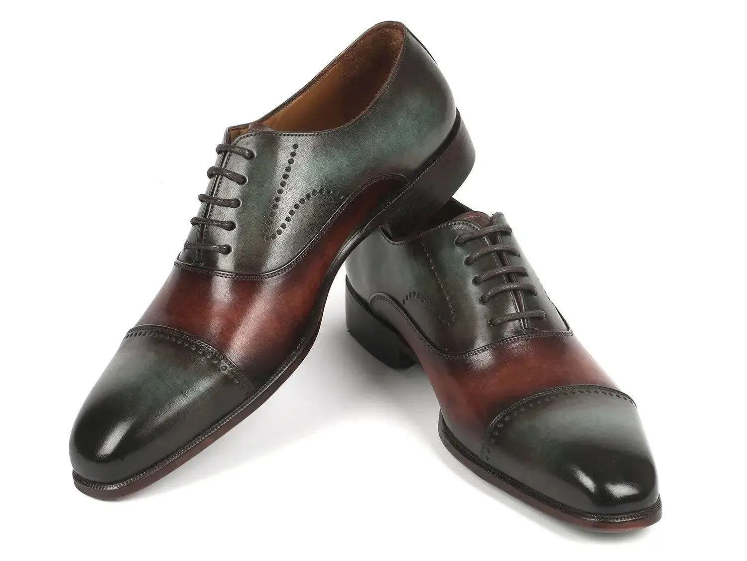 Paul Parkman Schuhe Paul Parkman Herren Cap Toe Oxfords in Grün & Braun